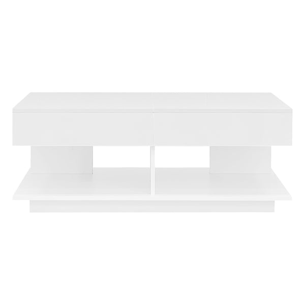 English Elm U-Can Extendable Coffee Table with Bluetooth 16-Color LED, Smooth Glide Top and Hidden Storage Space White N724P290061K