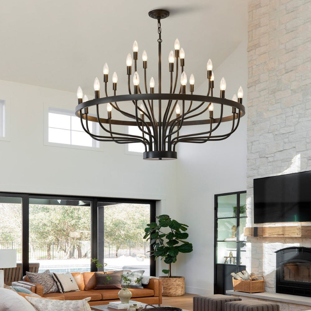 English Elm Industrial Black Metal 24 Arm Candelabra Chandelier for Dining Room or Vaulted Space W2991P406719
