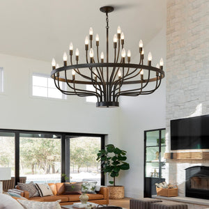 English Elm Industrial Black Metal 24 Arm Candelabra Chandelier for Dining Room or Vaulted Space W2991P406719