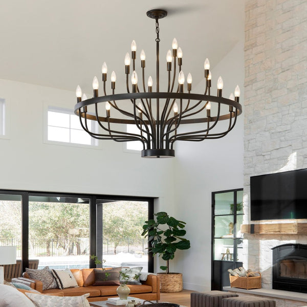 English Elm Industrial Black Metal 24 Arm Candelabra Chandelier for Dining Room or Vaulted Space W2991P406719