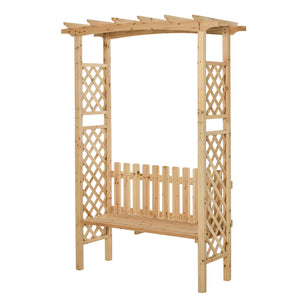 English Elm Outsunny Wooden Garden Arbor with Bench and Trellis for Climbing Vines, 2-Person Outdoor Seating Natural W2225P217549
