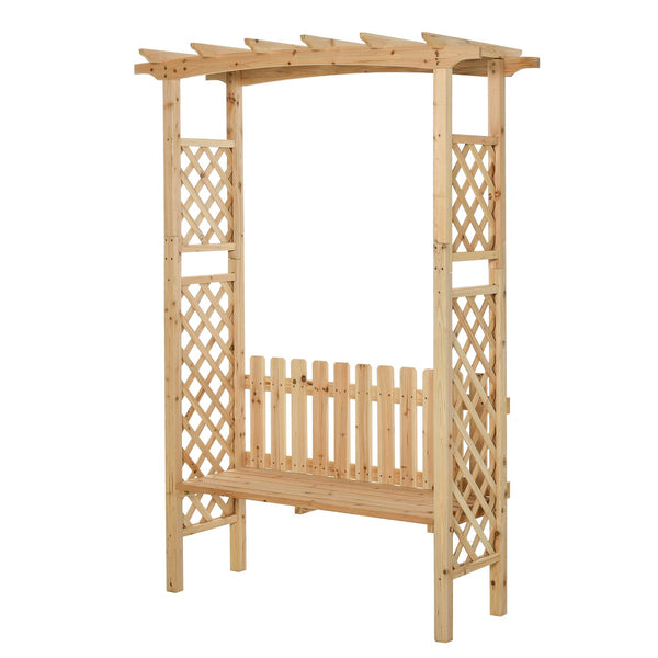 English Elm Outsunny Wooden Garden Arbor with Bench and Trellis for Climbing Vines, 2-Person Outdoor Seating Natural W2225P217549
