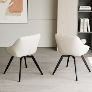 English Elm A Set of 2 Mid-century Pu Leather Dining Chairs with Ergonomic Back and Metal Legs Beige+Black W2189P197386