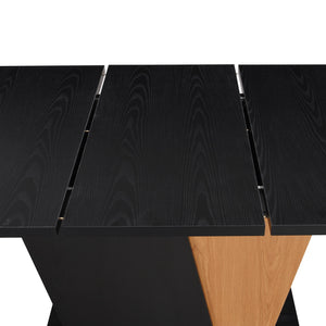 English Elm 61.81 Extendable Dining Table with Geometric Metal Base, E2 MDF Durable Top, Sleek Modern Design Black+Brown W2317P251939