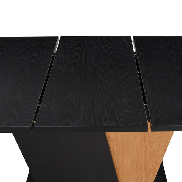 English Elm 61.81 Extendable Dining Table with Geometric Metal Base, E2 MDF Durable Top, Sleek Modern Design Black+Brown W2317P251939