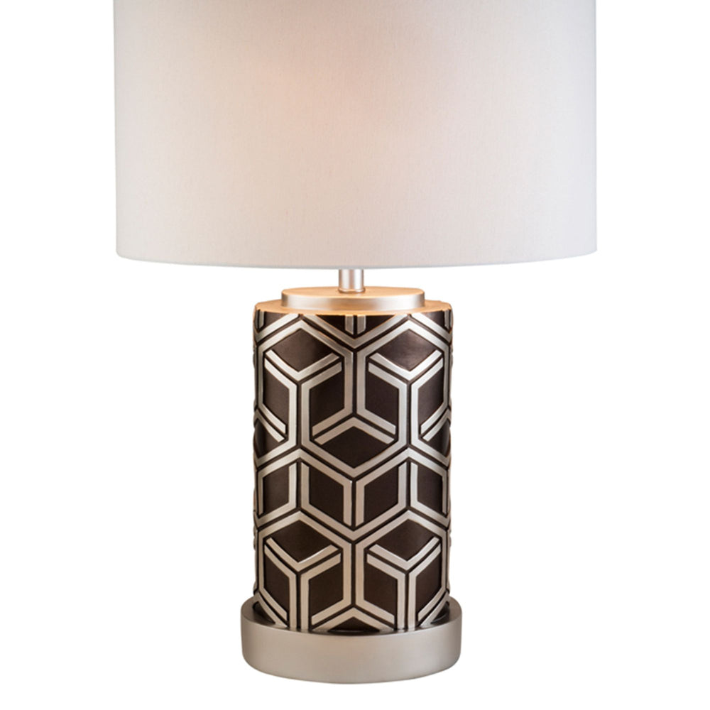 English Elm 29.5" Polyresin Table Lamp with Chestnut Geometric Weave Finish, Oval White Fabric Shade, UL Listed Brown B072116202