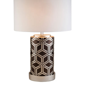 English Elm 29.5" Polyresin Table Lamp with Chestnut Geometric Weave Finish, Oval White Fabric Shade, UL Listed Brown B072116202