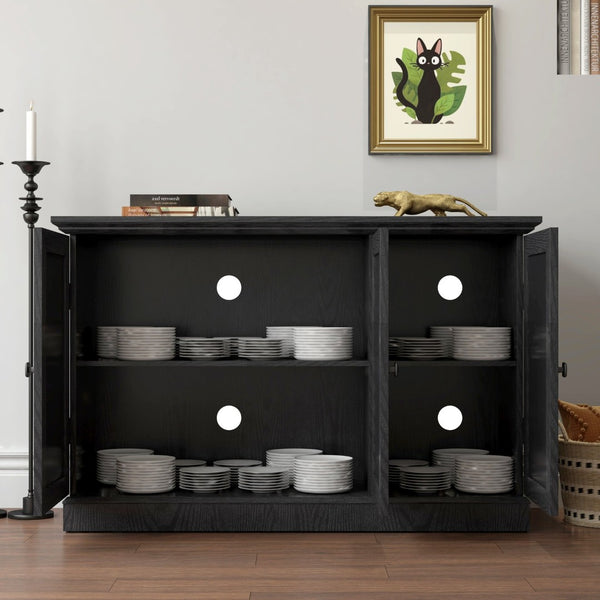 English Elm 45" Mirrored Acrylic Door Sideboard Mdf Buffet Cabinet with Adjustable Shelves Black W2899P372750