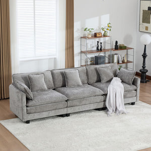 English Elm Cloud Modular Three Seat Sofa Chenille Upholstered with Double Layer Cushions for Living Room Gray W1143S00061