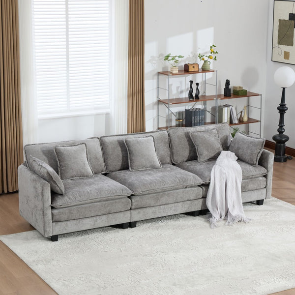 English Elm Cloud Modular Three Seat Sofa Chenille Upholstered with Double Layer Cushions for Living Room Gray W1143S00061