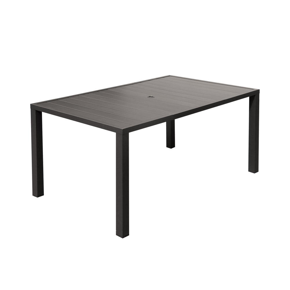 English Elm Outdoor Dining Table For 6 - Durable Rectangular Metal Patio Table With Umbrella Hole For All Seasons W1859P359856