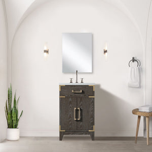 English Elm Brown Oak Single Bath Vanity With Acrylic Countertop & Mirror – Perfect For Compact Spaces! B2731S01449