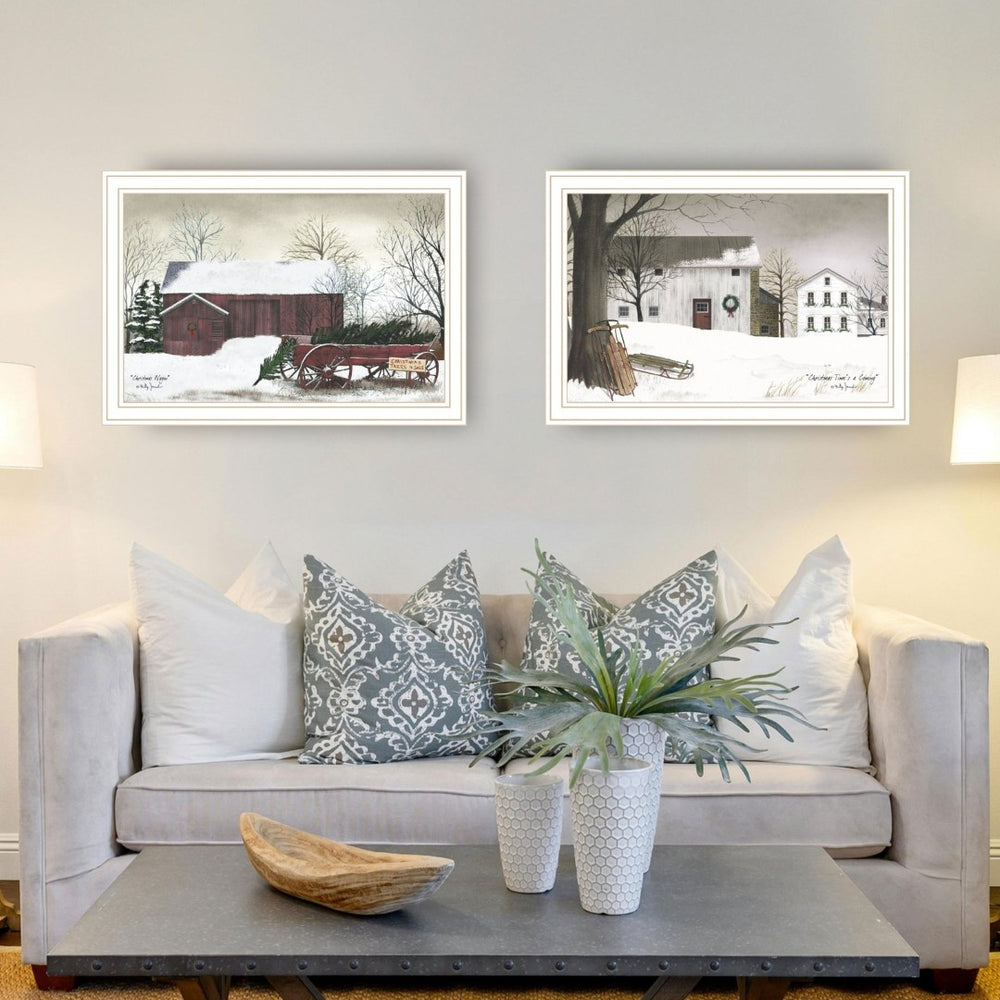 English Elm Trendy Decor 4u Billy Jacobs Christmas Two Panel Framed Wall Art White Wood Set B067P255224