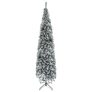 English Elm Homcom 9' Slim Snow-Flocked Artificial Christmas Tree - Realistic Branches, 1014 Tips, Space-Saving Elegance W2225P249661