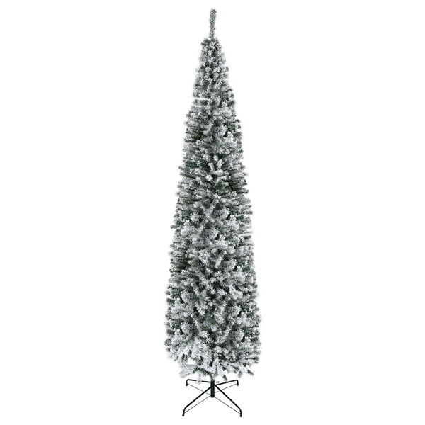 English Elm Homcom 9' Slim Snow-Flocked Artificial Christmas Tree - Realistic Branches, 1014 Tips, Space-Saving Elegance W2225P249661