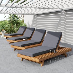 English Elm Christopher Knight Home® - Lounge Chaise Set - Acacia Solid Wood With Ergonomic Dark Grey Cushion For Stylish Outdoor Relaxation N770P253442T_N770P208326G