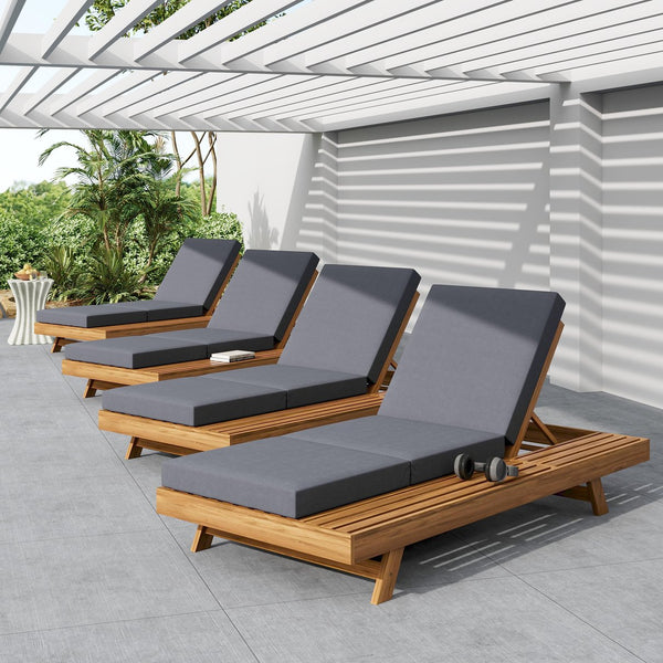 English Elm Christopher Knight Home® - Lounge Chaise Set - Acacia Solid Wood With Ergonomic Dark Grey Cushion For Stylish Outdoor Relaxation N770P253442T_N770P208326G