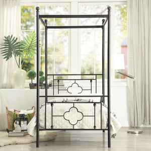 English Elm 1pc Twin Morris Platform Bed with Ball Finials Quatrefoil Metal Frame Modern-Traditional Appeal Black 78.5 L x 20.5 W x 4.25 H B011P207845