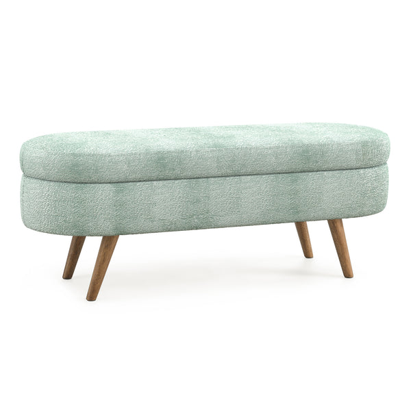 English Elm Ottoman Oval Storage Bench with Rubber Wood Legs, Spacious Upholstered Seat, 250lb Capacity, Stylish Entryway Accent Cyan W487P271396