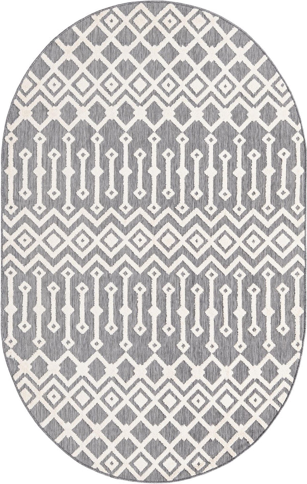 Unique Loom Arlo Lenny Machine Made Tribal Rug Charcoal, Ivory 5' 3" x 8' 0"