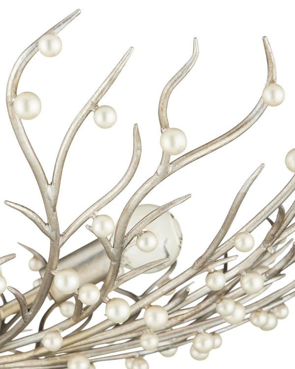 Currey & Company Shinju Pearl Orb Chandelier - Elegant Silver Leaf Design With Fresh-water Pearls & Adjustable Height Silver Pearl ,Wrought Iron 9000-1292-currey-company