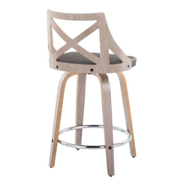English Elm Fixed-height Swivel Counterstools Mahogany Wood Chrome Footrest Velvet Seat Set of 2 B202S01743