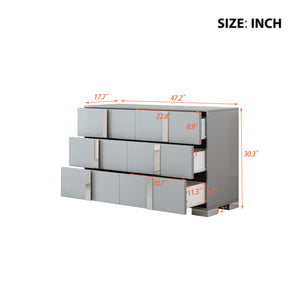 English Elm Elegant Mirrored Dresser with Metal Feet and 6 Spacious Drawers for Organized, Modern Living Spaces Gray 54.25 L x 20.75 W x 8.5 H N733P307943G