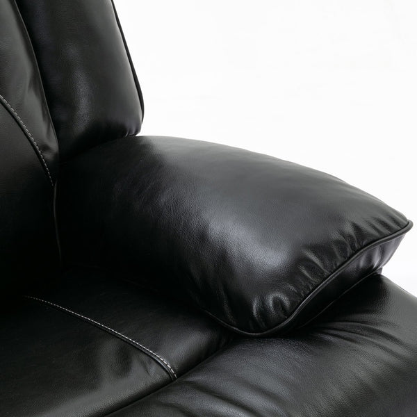 English Elm 360° Swivel Rocking Home Theater Recliner Chair with LED Light Strip, Leather Gel, Ergonomic Comfort Black WF323621AAB