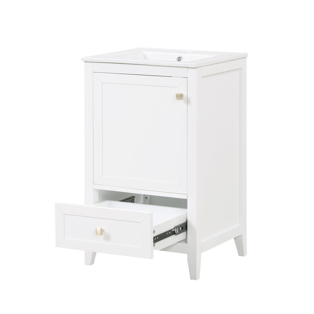 English Elm 20" Modern Bathroom Vanity With Sink, Soft-Close Door & Drawer, Ideal For Small Spaces, White Finish N725P351851K
