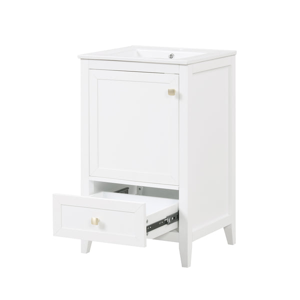 English Elm 20" Modern Bathroom Vanity With Soft-Close Door, Ceramic Sink & Storage Drawer For Small Spaces N725P185452K