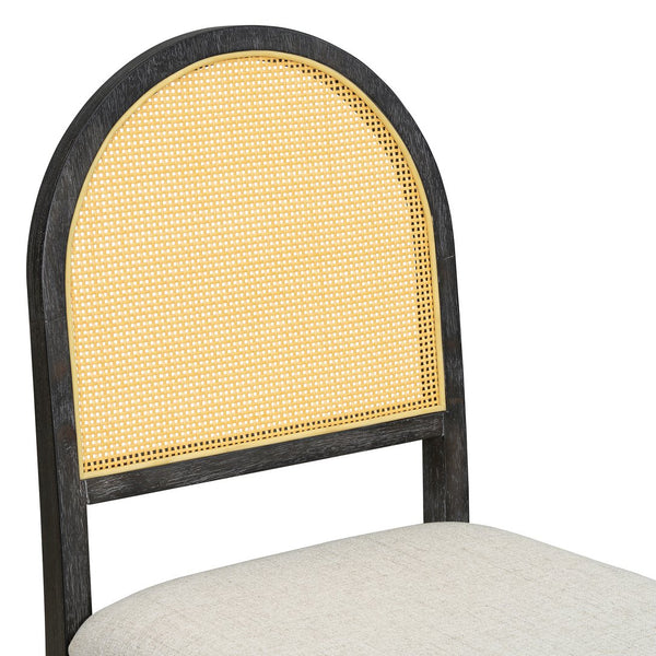 English Elm TREXM 7-Piece Farmhouse Dining Set with Distressed Oak Veneer Table and Upholstered Rattan Chairs, Rustic Elegance for Family Meals Beige,Espresso ST000149AAP