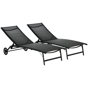 English Elm Outsunny 2-Piece Chaise Lounge Set With Wheels - Adjustable Tanning Chairs For Patio & Beach Fun W2225P174092-GIGA