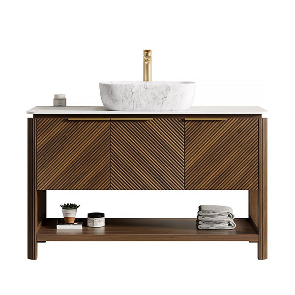 English Elm Dipa 48 Inch Floating Bathroom Vanity Walnut Cabinet Sintered Stone Top Led Sensor W2615S00513