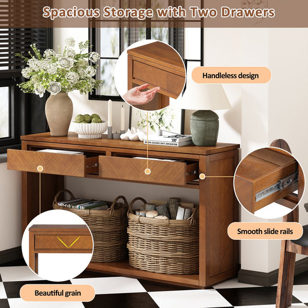 English Elm TREXM Elegant Chevron Console Table with Two Smooth-Glide Drawers and Open Shelf, Sturdy Entryway Accent Honey N715P235096H