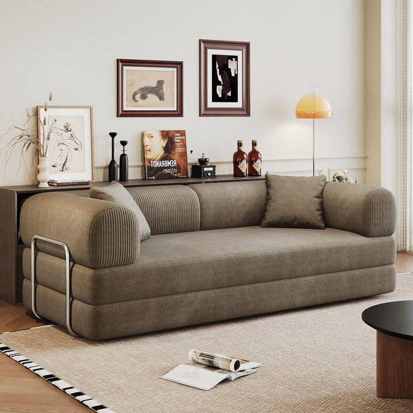 English Elm 78.8" Compression Sofa Convertible Floor Bed with Corduroy Fabric, No-Assembly Modular Futon, Supportive Backrest and Armrests Camel W2824P373431