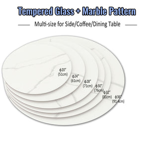 English Elm 28"inch Round Tempered Glass Tabletop Marble Print Polished Edge Indoor Outdoor White W241P361455