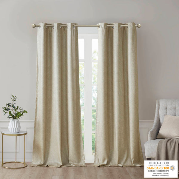 JLA Home SunSmart - Tonal Faux Silk Room-Darkening Curtain Panels with Thermal Foamback, OEKO‑TEX Certified Energy-Saving Taupe SS40-0139