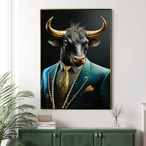 English Elm Executive Blue Buffalo Canvas Wall Art - Dapper Green Portrait in Tailored Suit, Premium Gallery Wrap for Office, Home, Study Decor W3374P322228