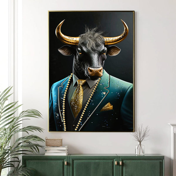 English Elm Executive Blue Buffalo Canvas Wall Art - Dapper Green Portrait in Tailored Suit, Premium Gallery Wrap for Office, Home, Study Decor W3374P322228
