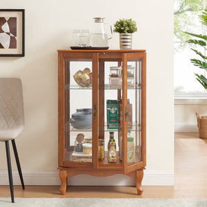 English Elm 2 Doors Curio Cabinet With Adjustable Shelves, Mirrored Back & Integrated Lighting - Elegant Oak Display W2275P177197
