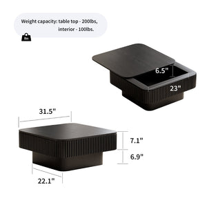 English Elm 31.5'' Square Wood Veneer Flip Top Storage Coffee Table with Slat Detail for Living Rooms Black W1435P375247