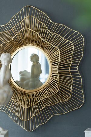 English Elm D27x2.4" Starburst Metal Mirror – Floral-Inspired Round Glass Centerpiece for Entryway & Living Room (36x30) W2078P296029