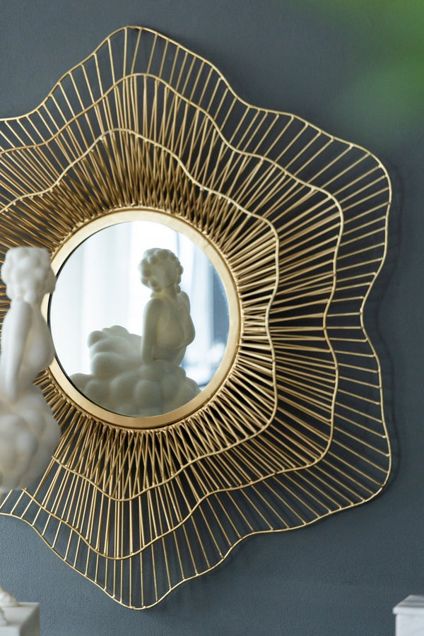 English Elm D27x2.4" Starburst Metal Mirror – Floral-Inspired Round Glass Centerpiece for Entryway & Living Room (36x30) W2078P296029