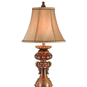 English Elm 31" 31" Tall Polyresin Table Lamp with Red Marble Accent, Two-Tone Brown Finish & Linen Shade, UL Listed, 3-Way 100W Compatible B072116194