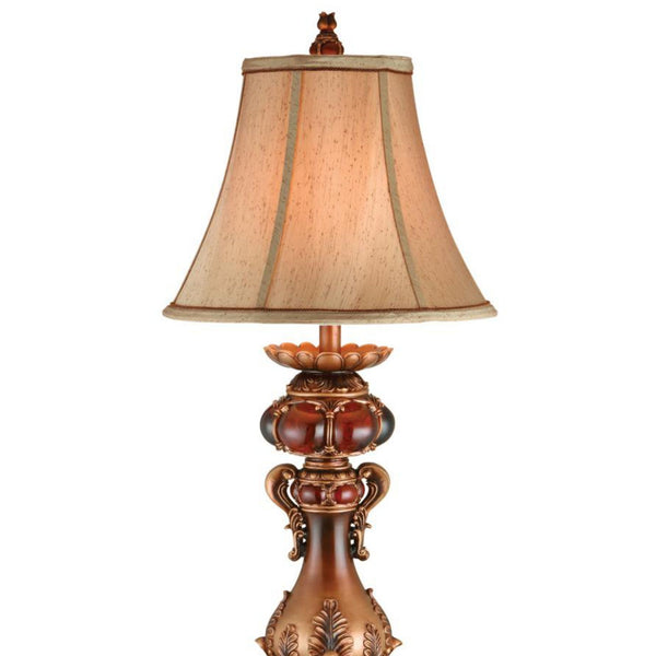 English Elm 31" 31" Tall Polyresin Table Lamp with Red Marble Accent, Two-Tone Brown Finish & Linen Shade, UL Listed, 3-Way 100W Compatible B072116194