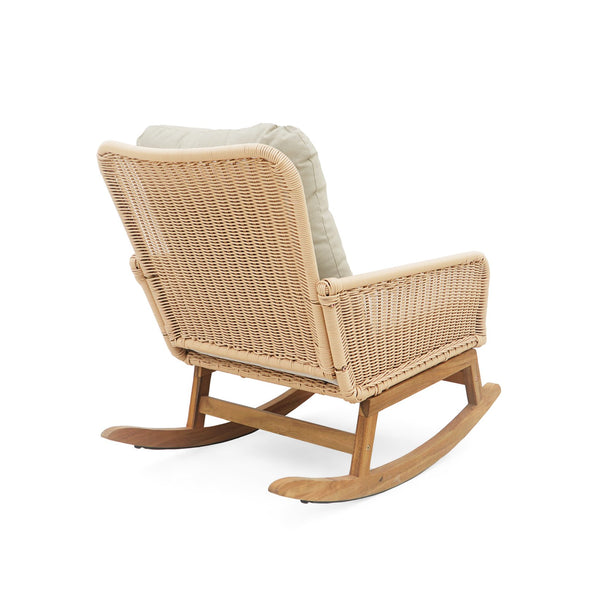 English Elm Christopher Knight Home® - Modern 3-Piece Outdoor Seating Set with Cushioned PE Rattan Rocking Chairs and Wood Accent Table, Chic Patio Retreat Beige N767P229004N002_63163.00