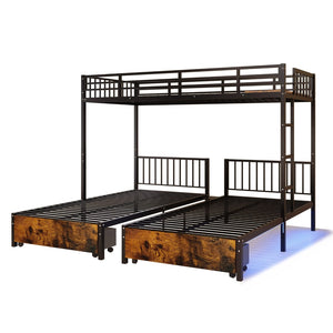 English Elm Triple Bunk Bed Steel Frame Sleeps Three Kids with Noise Reduced Powder Coated Design W3752S00004
