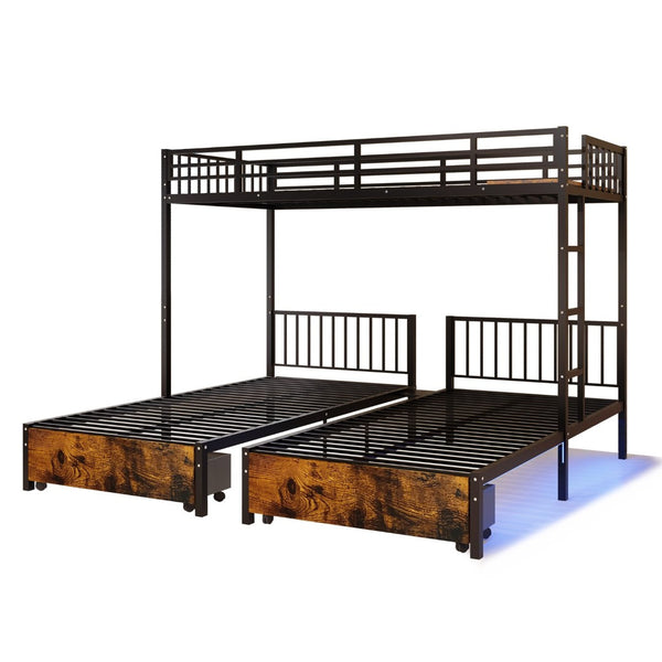English Elm Triple Bunk Bed Steel Frame Sleeps Three Kids with Noise Reduced Powder Coated Design W3752S00004