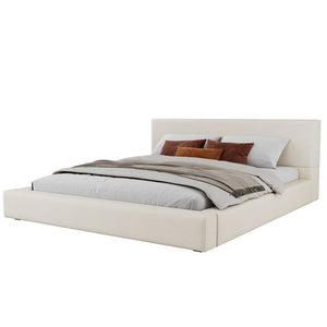 English Elm King Linen Upholstered Bed Frame with Thick Padded Headboard and Solid Wood Legs N757K404834I