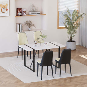 English Elm 55 Modern 4-Person MDF Dining Table Set with Sturdy Black Metal Legs and Padded PU Chairs for Families Beige+Black,White W2189S00731
